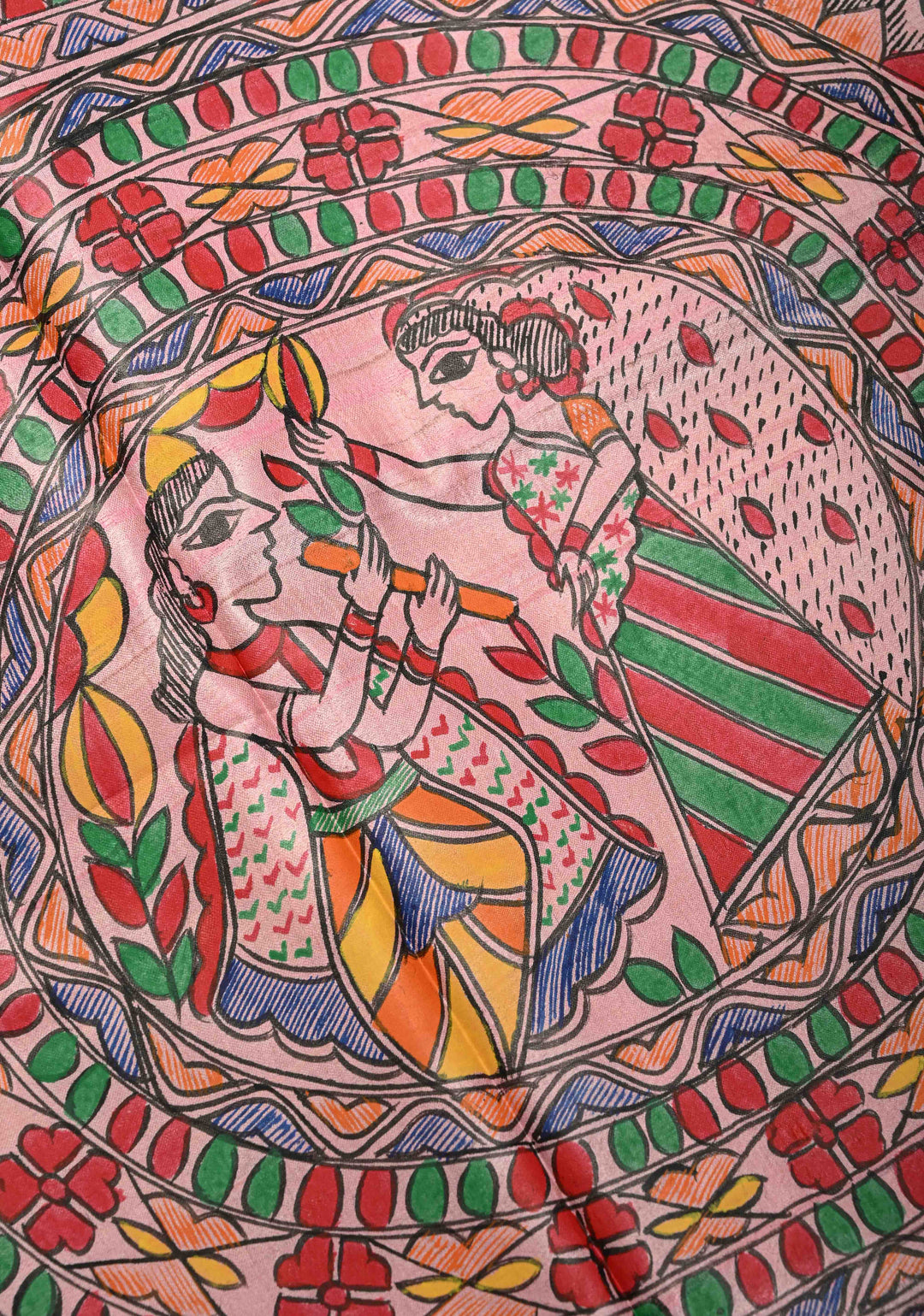 Blush Pink Madhubani hand painting on Madhuban Nari Tussar Silk Saree | SILK MARK CERTIFIED