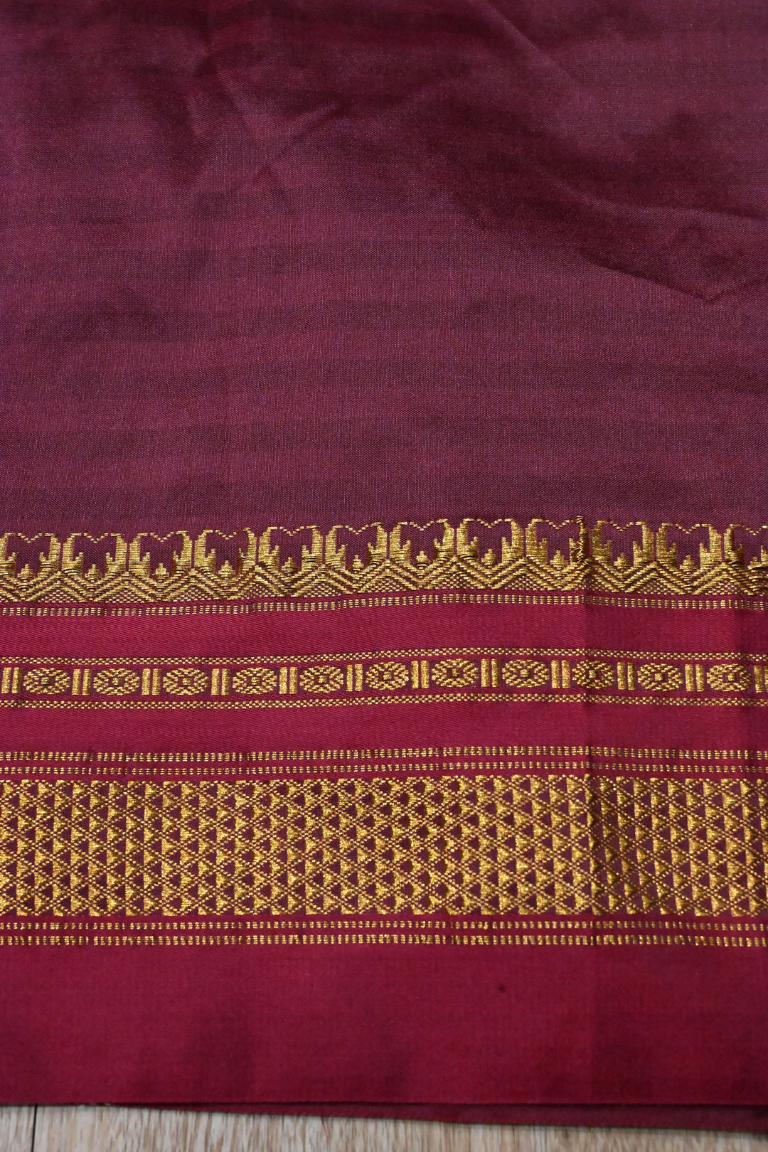 Maroon Ilkal Weave Mercerized Bagalkote Cotton Saree with Checks Pattern and Zari Border | SHOBITAM