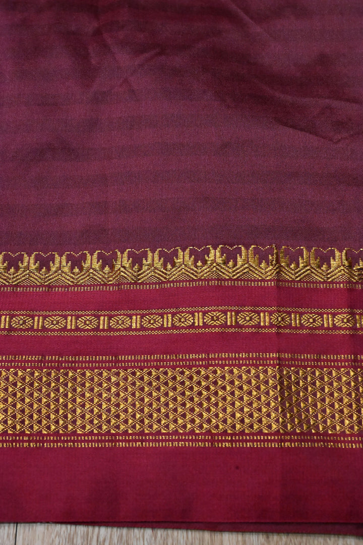 Maroon Ilkal Weave Mercerized Bagalkote Cotton Saree with Checks Pattern and Zari Border | SHOBITAM