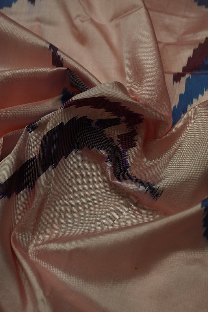 Frosty Pink Ikkat Kanjivaram Fusion Silk Saree with Birds Buttas and Contrast Zari Border | SILK MARK CERTIFIED | SHOBITAM