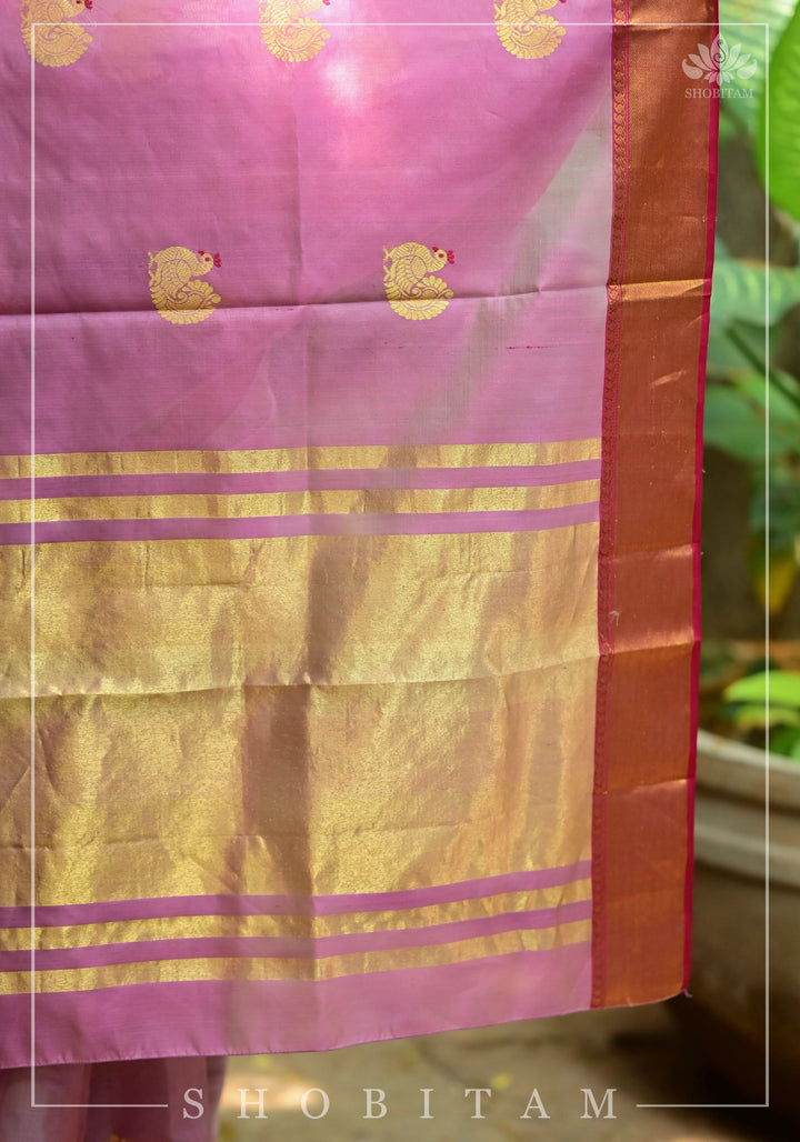 Celebrity design Chanderi Silk Saree with wide border in Dusty Mauve