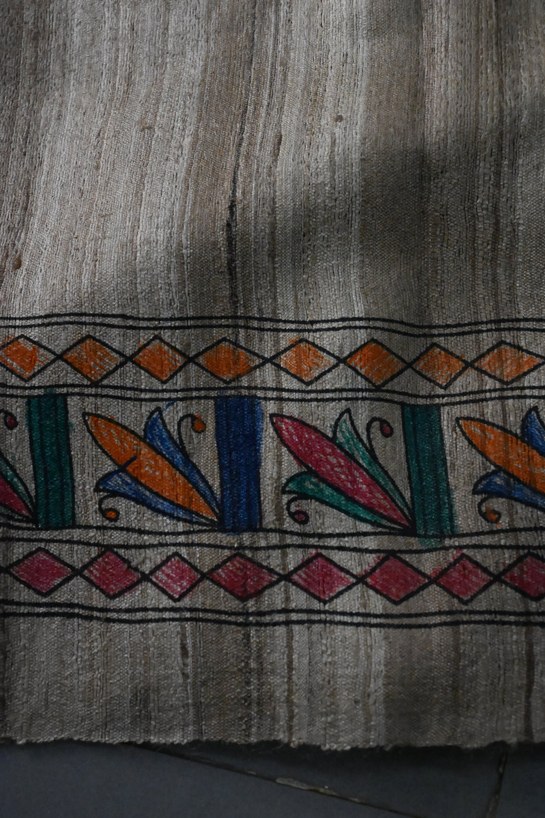 Natural Color Pure Handloom Tussar Hand Painted Madhubani Saree with Border | SILK MARK CERTIFIED | SHOBITAM