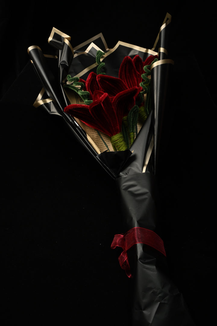 Handcrafted bouquet of Maroon tiger lilies made from soft, velvet Chenille Stems | SHOBITAM