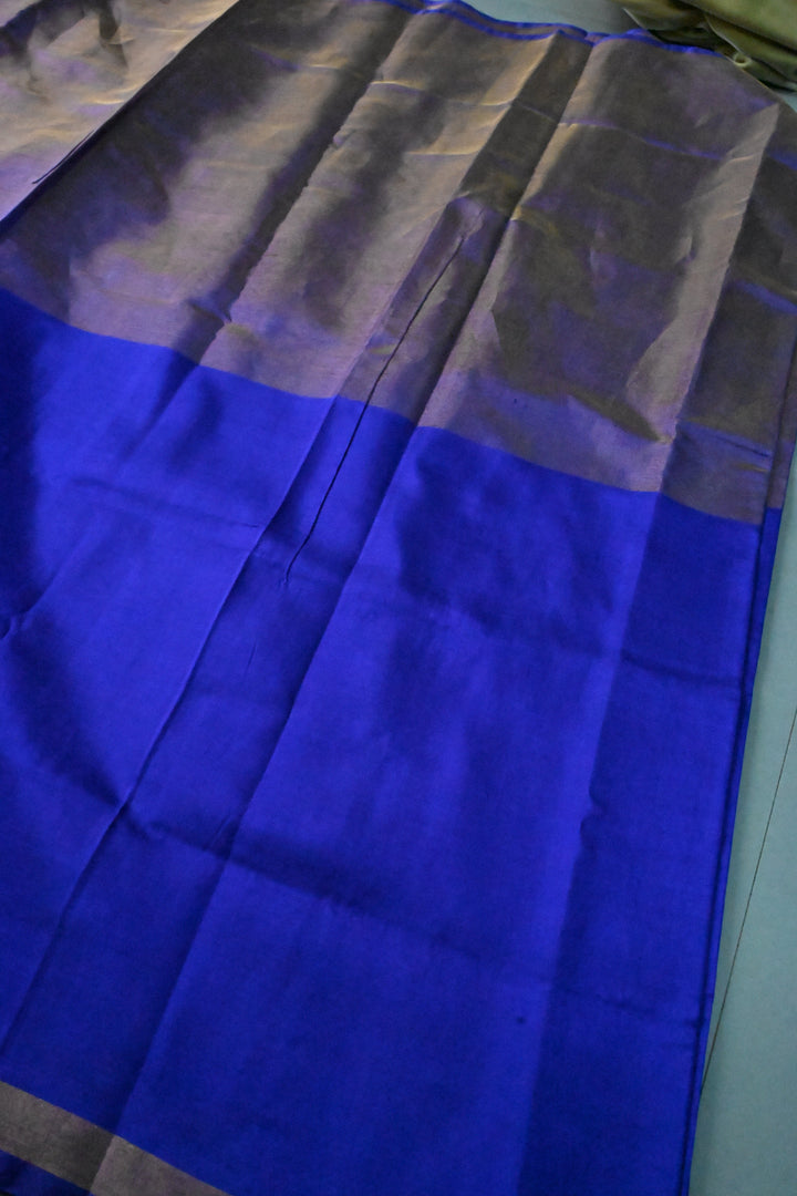 Blue Uppada Handloom Silk Saree with Half Tissue Border | SILK MARK CERTIFIED | SHOBITAM