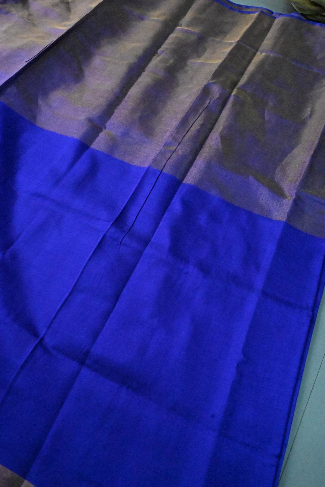 Blue Uppada Handloom Silk Saree with Half Tissue Border | SILK MARK CERTIFIED | SHOBITAM