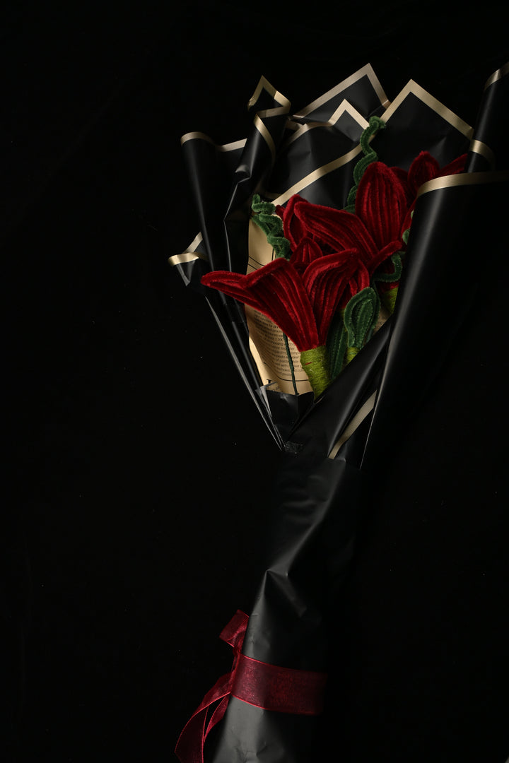 Handcrafted bouquet of Maroon tiger lilies made from soft, velvet Chenille Stems | SHOBITAM