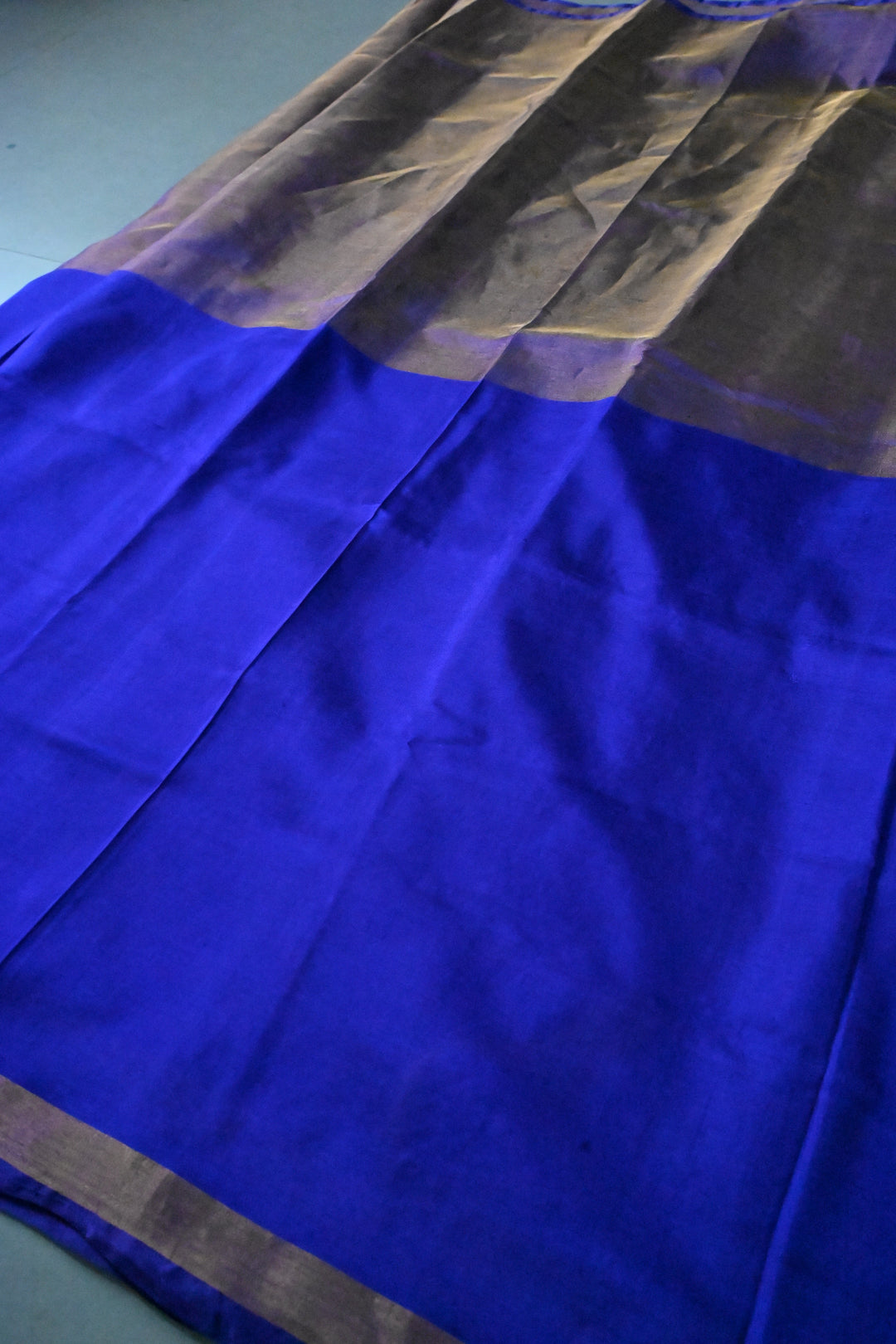 Blue Uppada Handloom Silk Saree with Half Tissue Border | SILK MARK CERTIFIED | SHOBITAM
