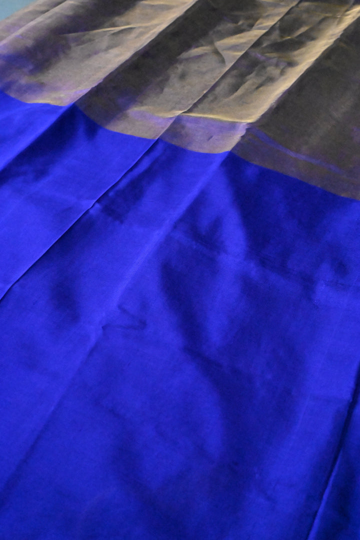 Blue Uppada Handloom Silk Saree with Half Tissue Border | SILK MARK CERTIFIED | SHOBITAM