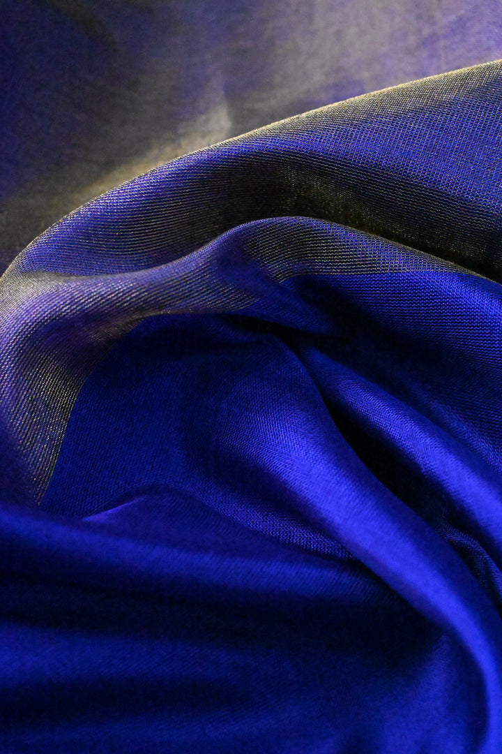 Blue Uppada Handloom Silk Saree with Half Tissue Border | SILK MARK CERTIFIED | SHOBITAM