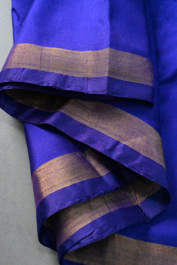 Blue Uppada Handloom Silk Saree with Half Tissue Border | SILK MARK CERTIFIED | SHOBITAM