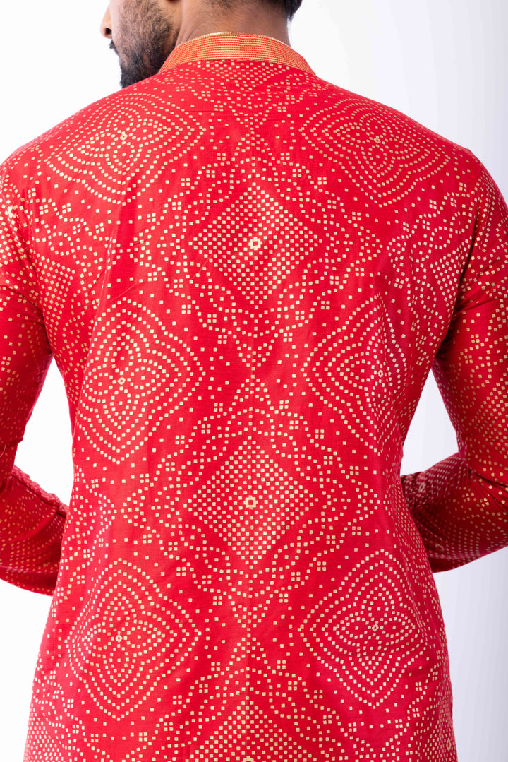Prakatha Red Silk Blend Kurta Dhoti Set For Men With Embroidered Work | SHOBITAM