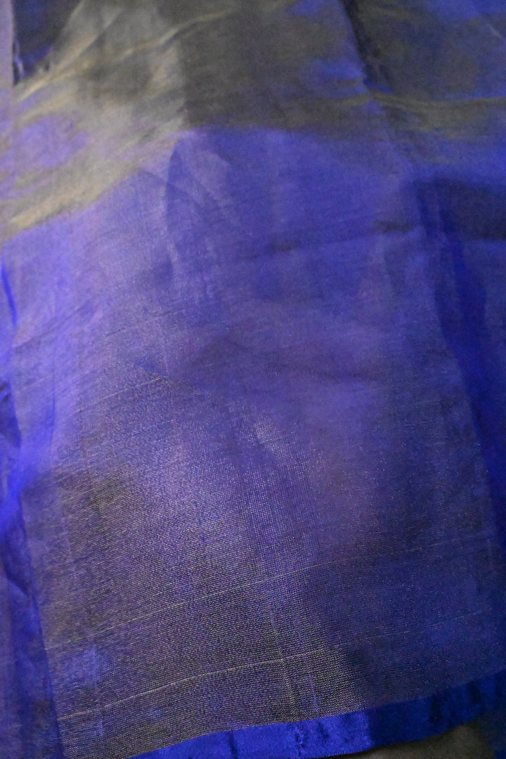 Blue Uppada Handloom Silk Saree with Half Tissue Border | SILK MARK CERTIFIED | SHOBITAM