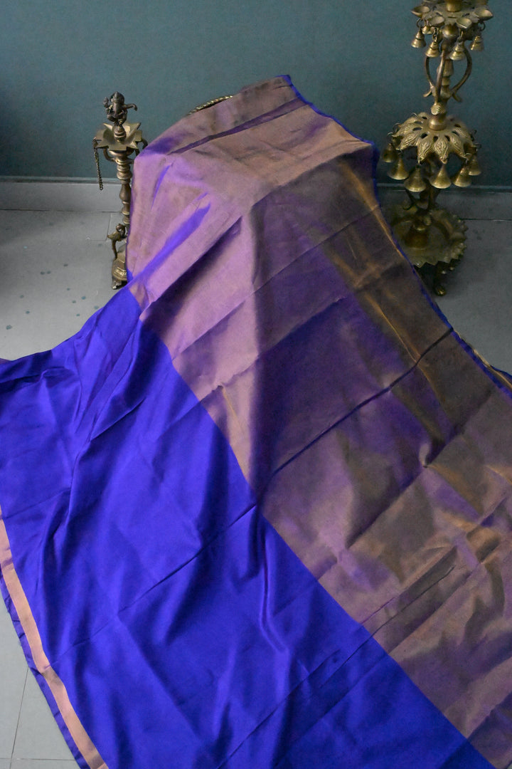 Blue Uppada Handloom Silk Saree with Half Tissue Border | SILK MARK CERTIFIED | SHOBITAM