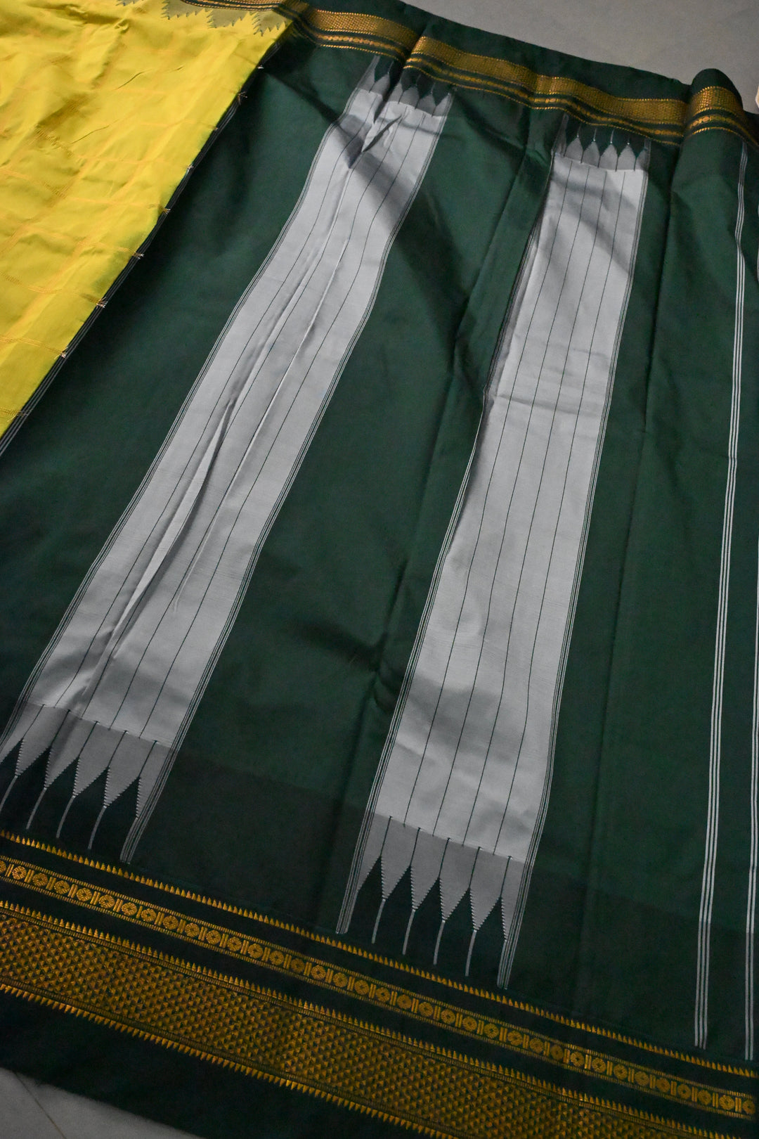 Moss Green Ilkal Weave Mercerized Bagalkote Cotton Saree with Zari Checks and Contrast Zari Border | SHOBITAM