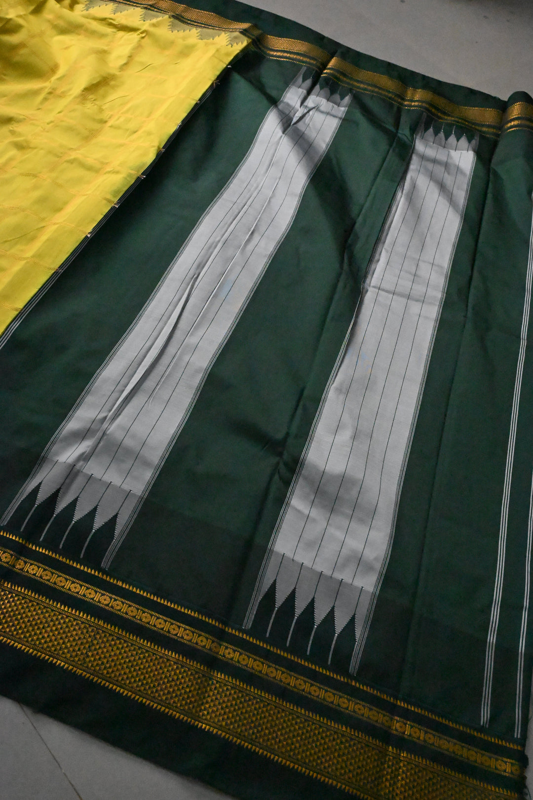 Moss Green Ilkal Weave Mercerized Bagalkote Cotton Saree with Zari Checks and Contrast Zari Border | SHOBITAM
