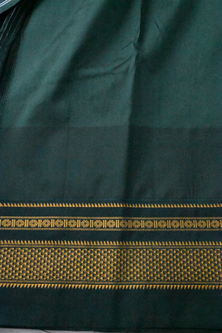 Moss Green Ilkal Weave Mercerized Bagalkote Cotton Saree with Zari Checks and Contrast Zari Border | SHOBITAM