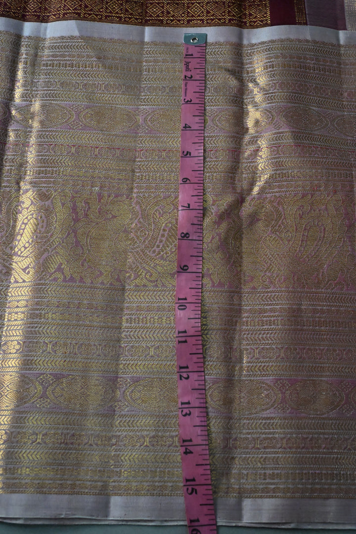 Burgundy Pure Gadwal Silk Saree with Patola Zari Brocade and Contrast Skirt Zari Border | SILK MARK CERTIFIED | SHOBITAM