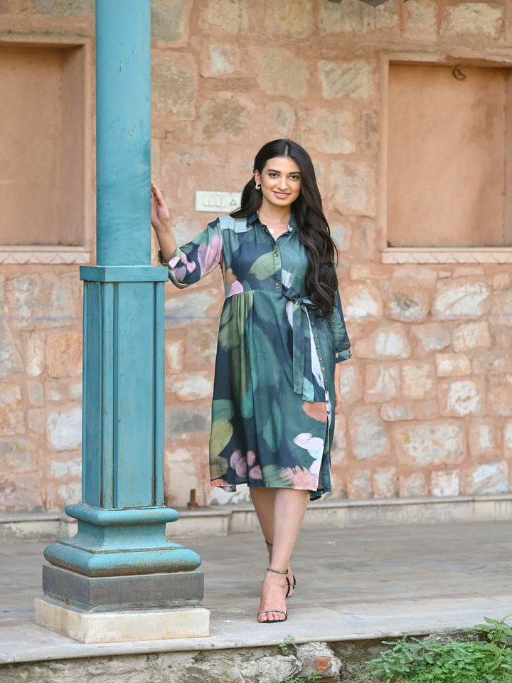 Sacremanto Muslin Summer Dress with Side Slit and Belt -SET OF-1 | SHOBITAM