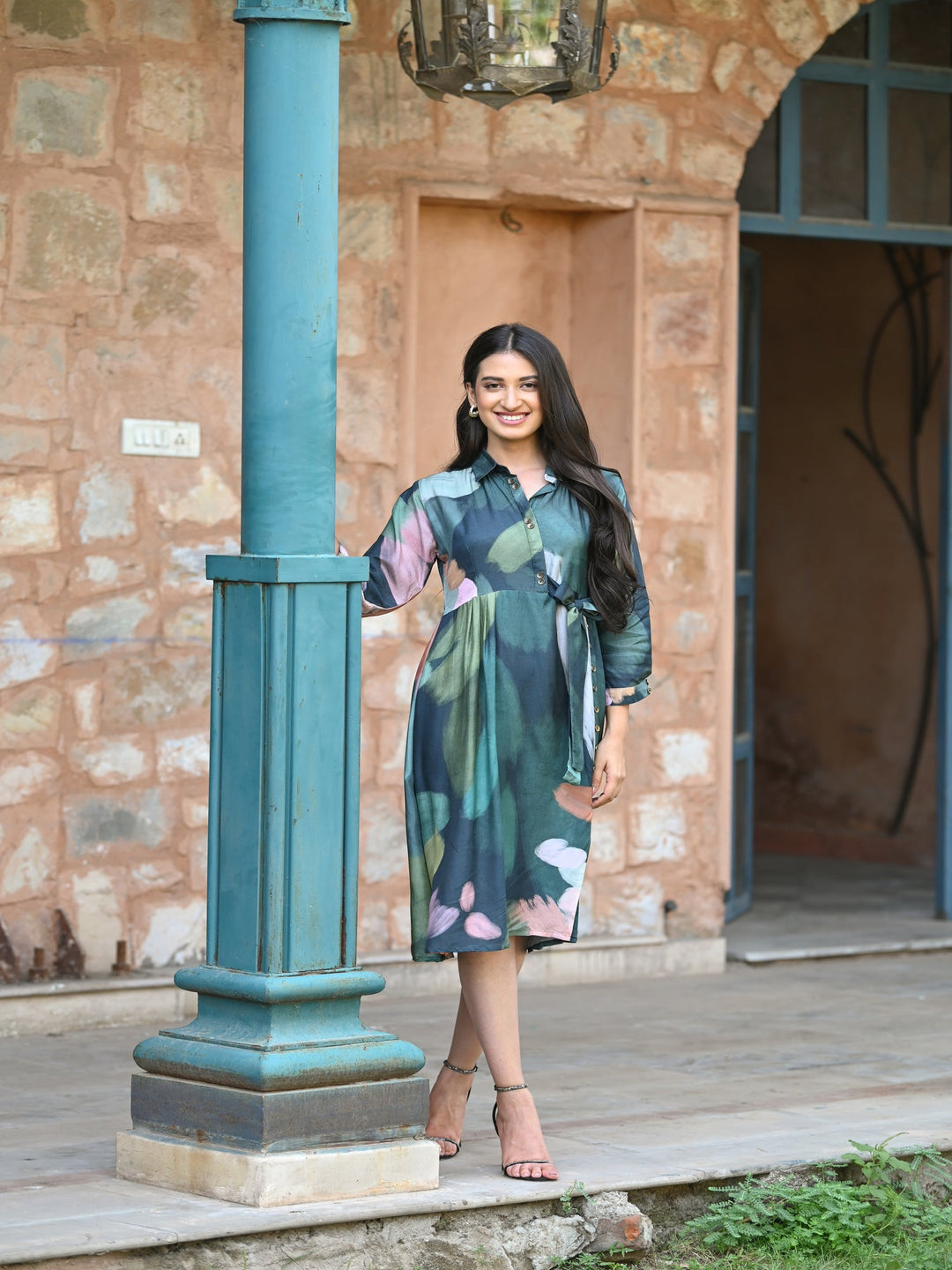 Sacremanto Muslin Summer Dress with Side Slit and Belt -SET OF-1 | SHOBITAM