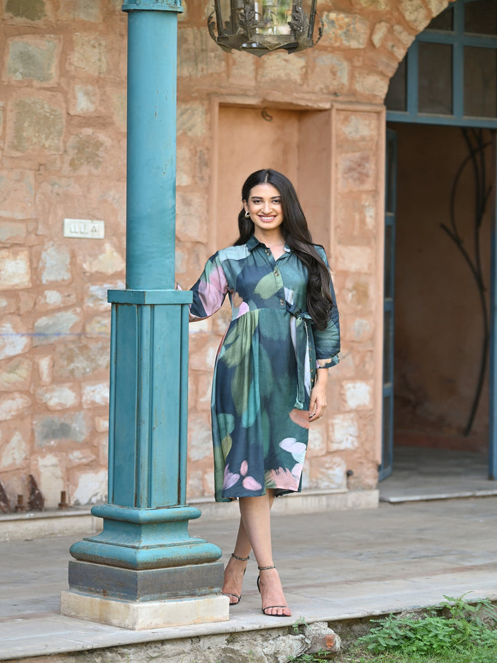 Sacremanto Muslin Summer Dress with Side Slit and Belt -SET OF-1 | SHOBITAM