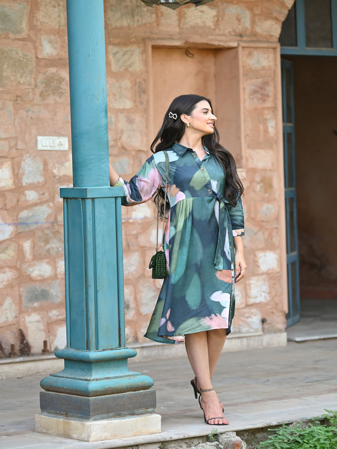 Sacremanto Muslin Summer Dress with Side Slit and Belt -SET OF-1 | SHOBITAM