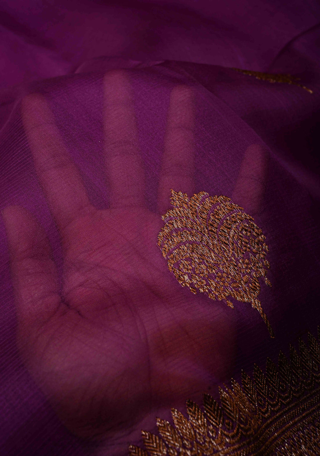 Royal Purple Pure Banarasi Kora Silk Saree with Floral Antique Zari Buttas and Zari Border| SILK MARK CERTIFIED | SHOBITAM