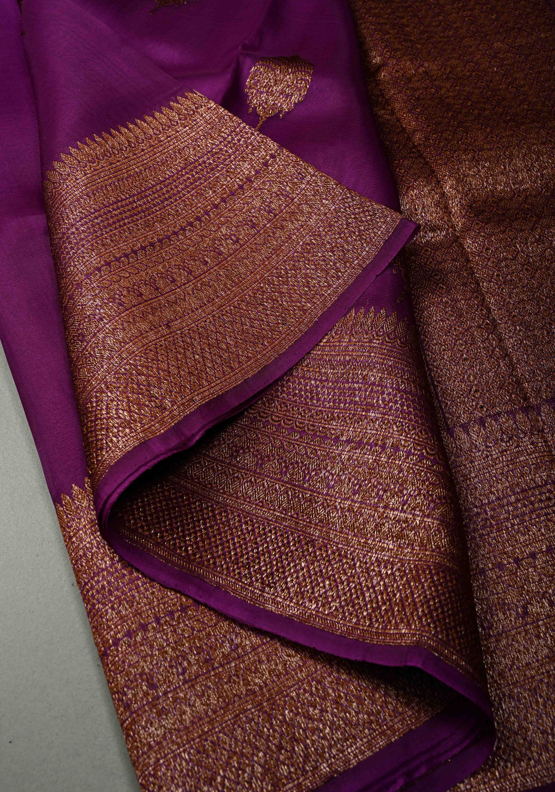 Royal Purple Pure Banarasi Kora Silk Saree with Floral Antique Zari Buttas and Zari Border| SILK MARK CERTIFIED | SHOBITAM