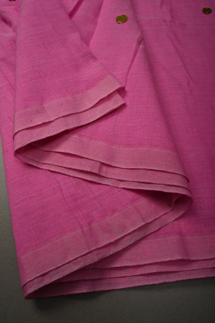French Rose Mercerized Mul Cotton Saree with Tikki Work and Long Tassels, No Blouse Piece | SHOBITAM