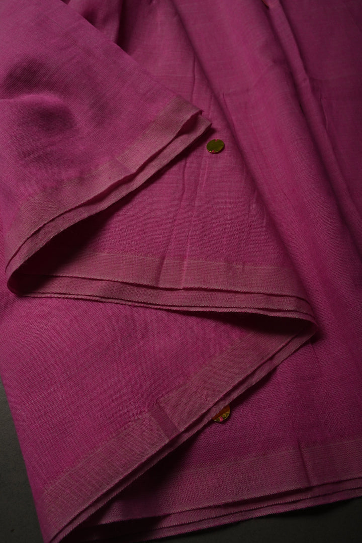 French Rose Mercerized Mul Cotton Saree with Tikki Work and Long Tassels, No Blouse Piece | SHOBITAM