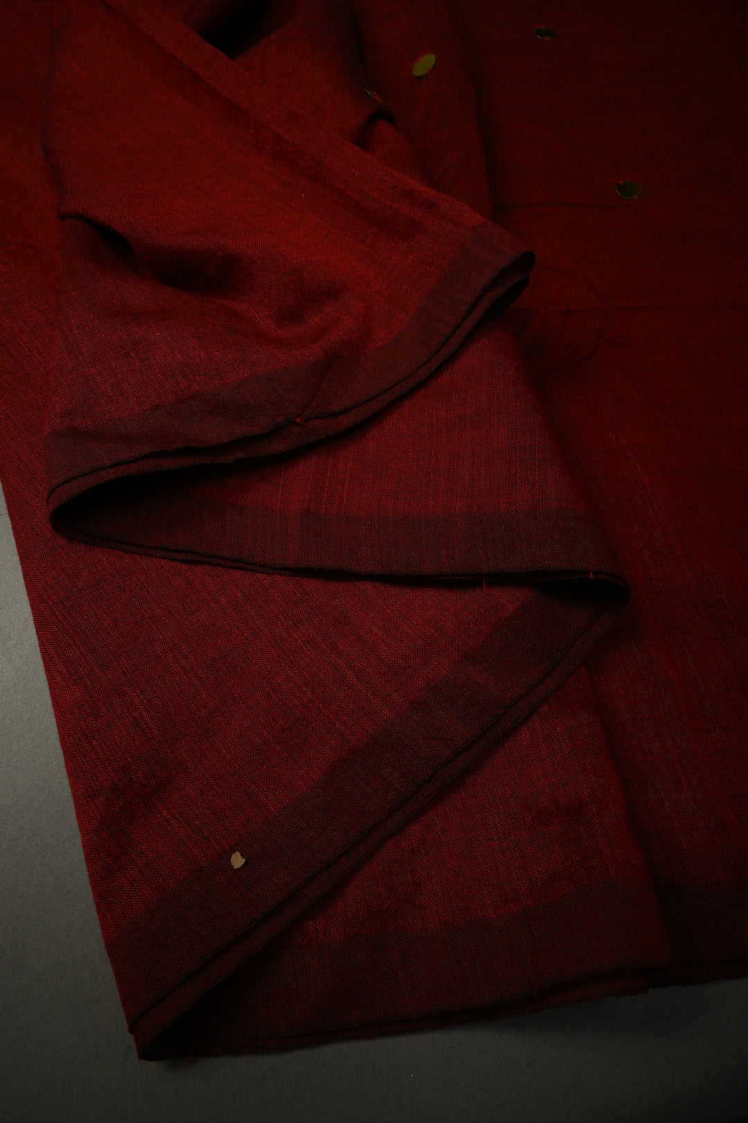 Maroon Mercerized Mul Cotton saree in With Tikki work and Long Tassels, No Blouse Piece | SHOBITAM