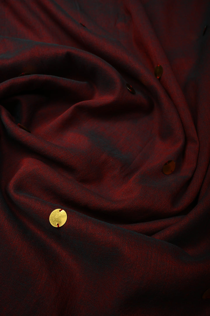 Red-Green Dual Tone Mercerized Mul Cotton saree in With Tikki work and Long Tassels, No Blouse Piece | SHOBITAM