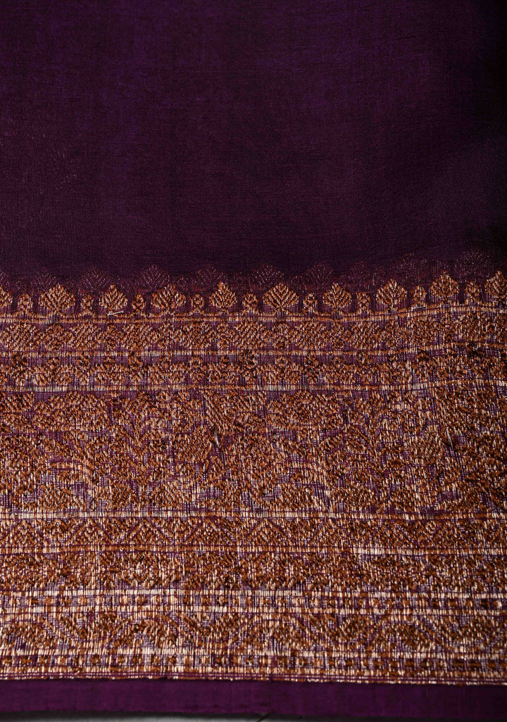 Black Pure Banarasi Kora Silk Saree with Floral Antique Oxidized Zari Buttas and Contrast Zari Border | SILK MARK CERTIFIED | SHOBITAM