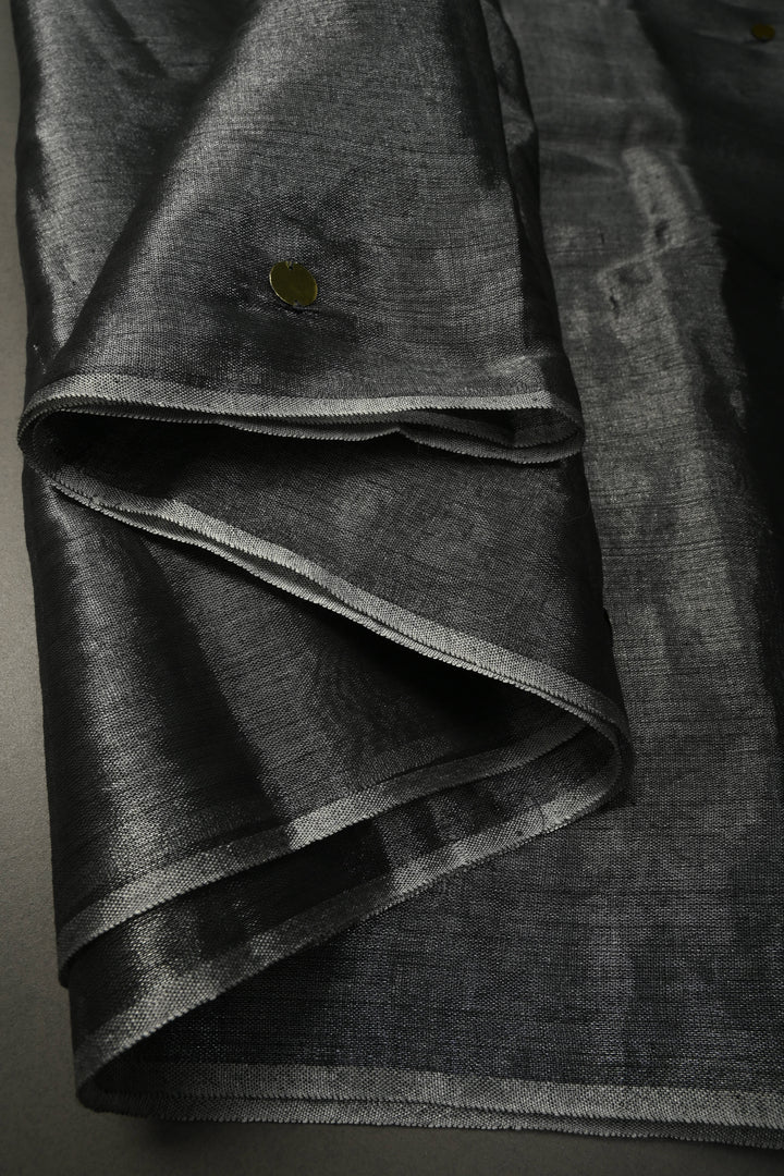 Gray Silver Tissue by Tissue Saree with Tikki Work and Long Tassels , No Blouse Peice | SHOBITAM