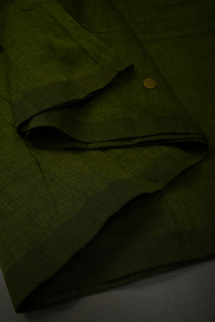Parrot Green Mercerized Mul Cotton saree in With Tikki work and Long Tassels, No Blouse Piece | SHOBITAM