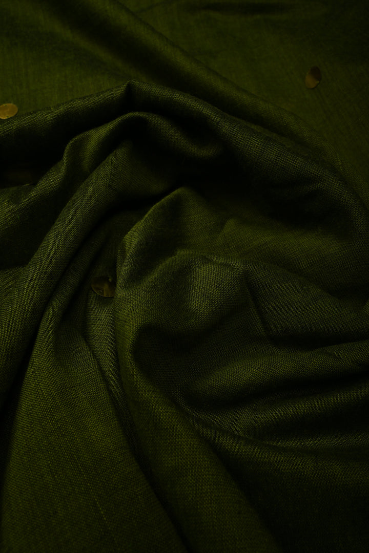 Parrot Green Mercerized Mul Cotton saree in With Tikki work and Long Tassels, No Blouse Piece | SHOBITAM