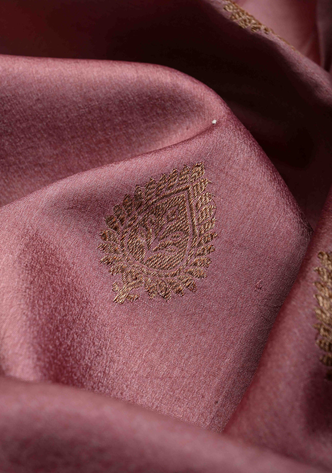 Dusty Rose Pure Banarasi Raw Silk Saree with Antique Floral Zari Buttas and Zari Border | SILK MARK CERTIFIED | SHOBITAM