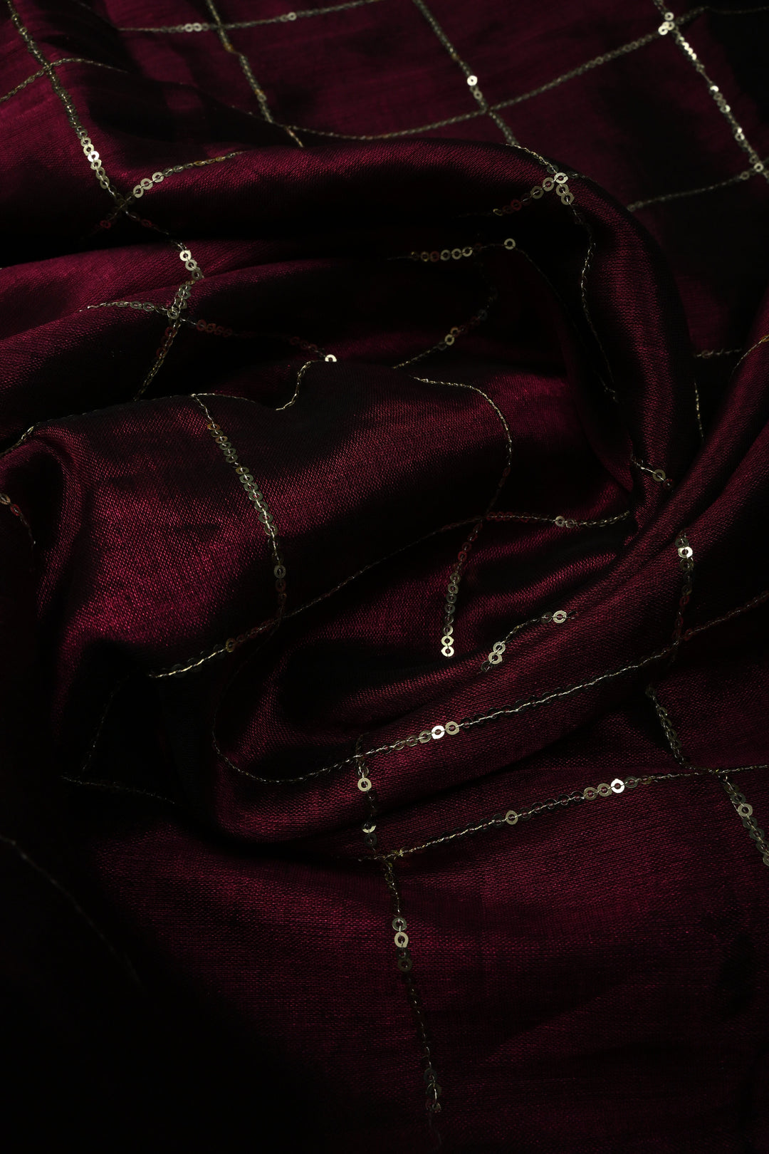 Tyrian Purple Borderless Cotton by Tissue Saree with Sequins Checks, No Blouse Piece | SHOBITAM