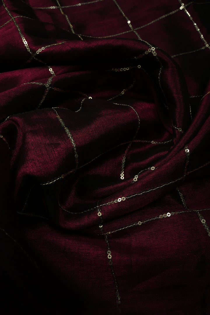 Tyrian Purple Borderless Cotton by Tissue Saree with Sequins Checks, No Blouse Piece | SHOBITAM
