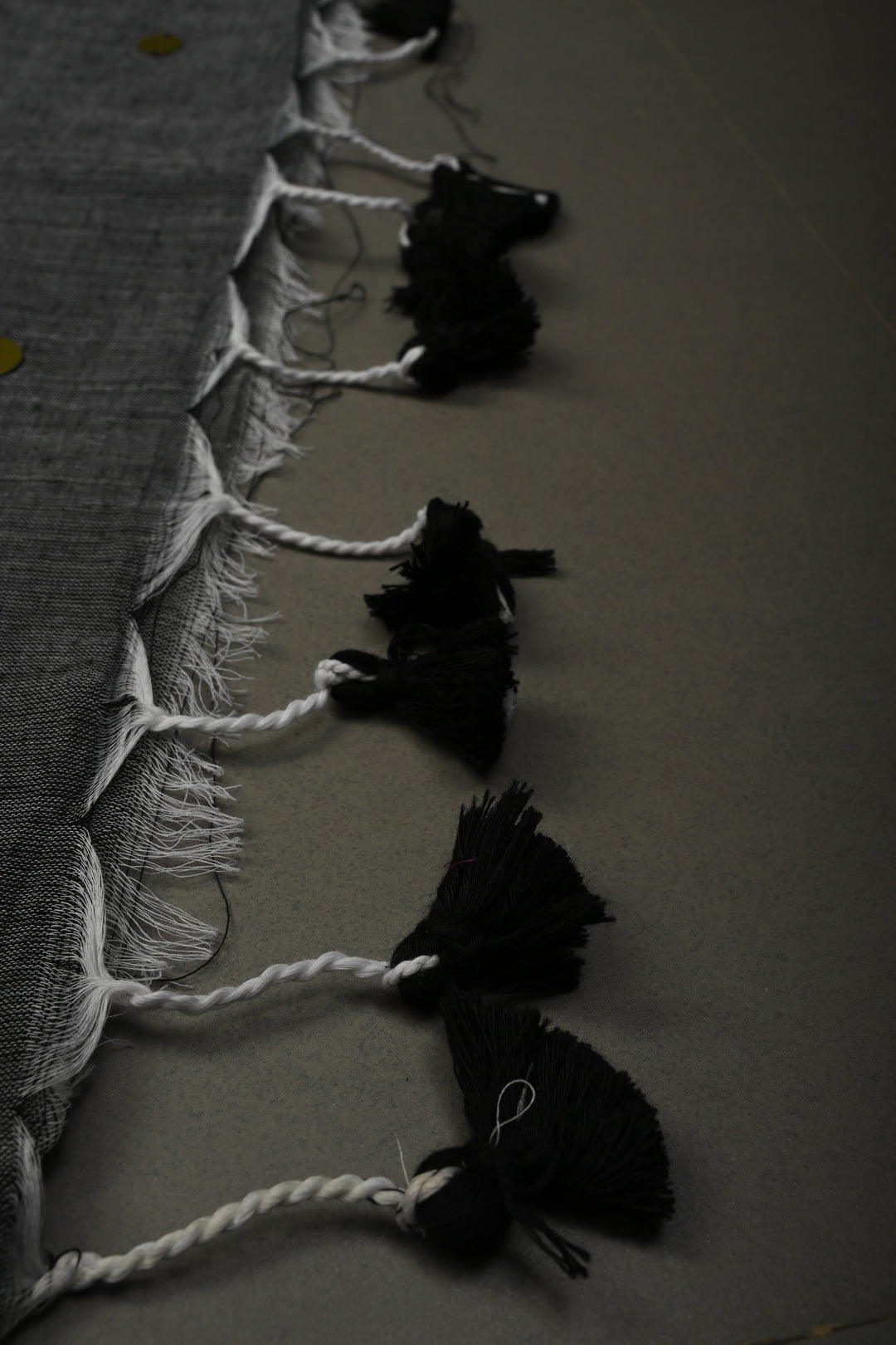 Gray Mercerized Mul Cotton saree in With Tikki work and Long Tassels, No Blouse Piece