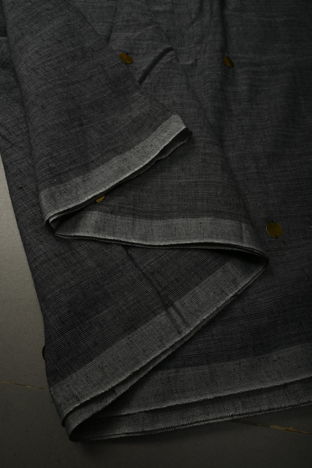 Gray Mercerized Mul Cotton saree in With Tikki work and Long Tassels, No Blouse Piece
