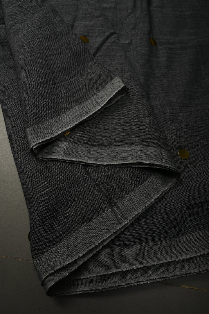 Gray Mercerized Mul Cotton saree in With Tikki work and Long Tassels, No Blouse Piece