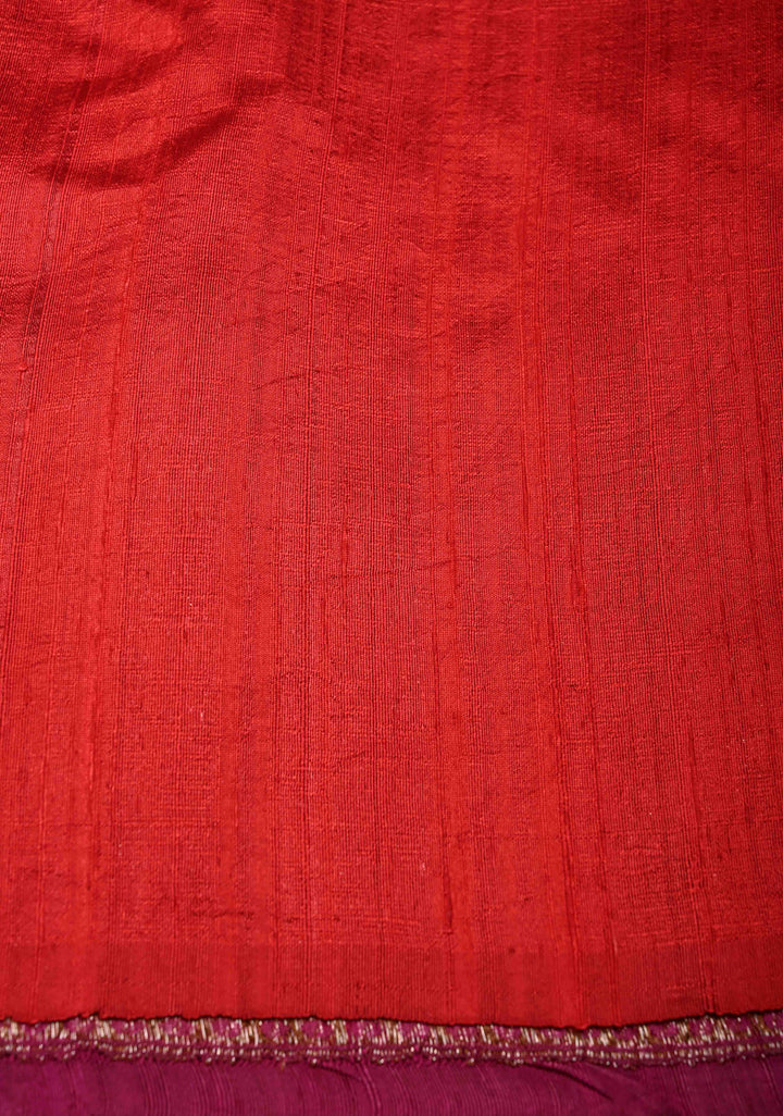 Magenta Banarasi Raw Silk Saree with Antique Zari Buttas and Zari Border | SILK MARK CERTIFIED | SHOBITAM