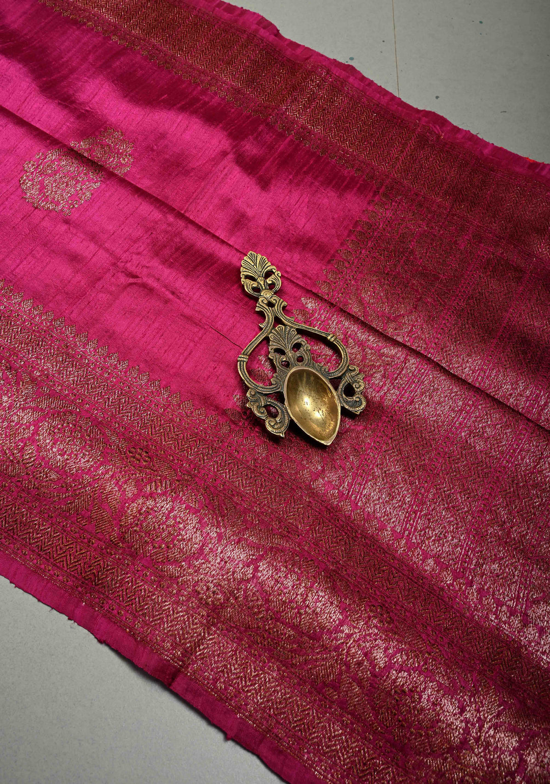 Magenta Banarasi Raw Silk Saree with Antique Zari Buttas and Zari Border | SILK MARK CERTIFIED | SHOBITAM