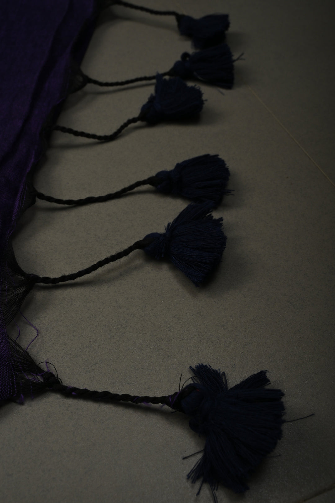 Eggplant Purple Mercerized Mul Cotton saree in With Tikki work and Long Tassels, No Blouse Piece | SHOBITAM
