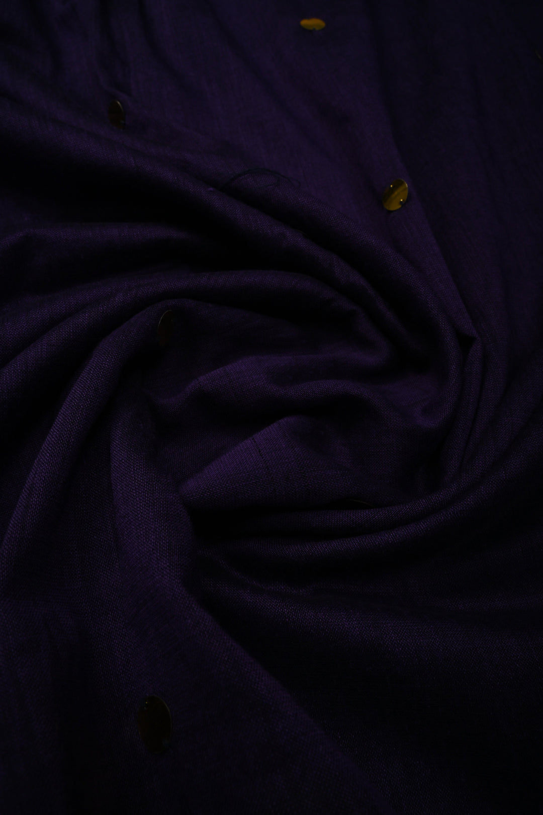 Eggplant Purple Mercerized Mul Cotton saree in With Tikki work and Long Tassels, No Blouse Piece | SHOBITAM