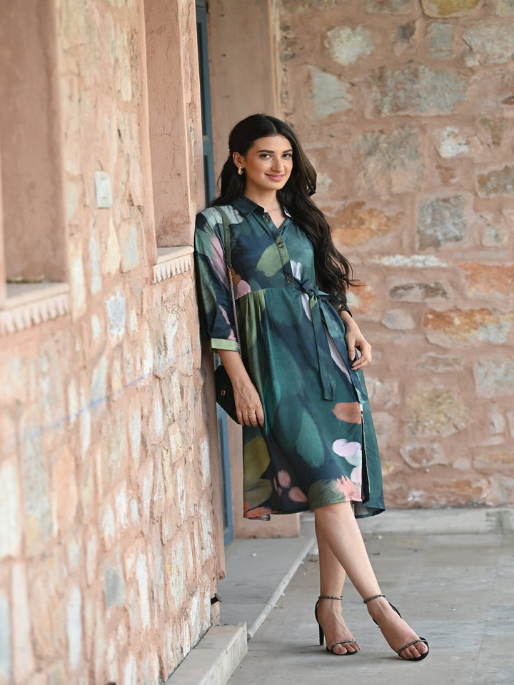 Sacremanto Muslin Summer Dress with Side Slit and Belt -SET OF-1 | SHOBITAM