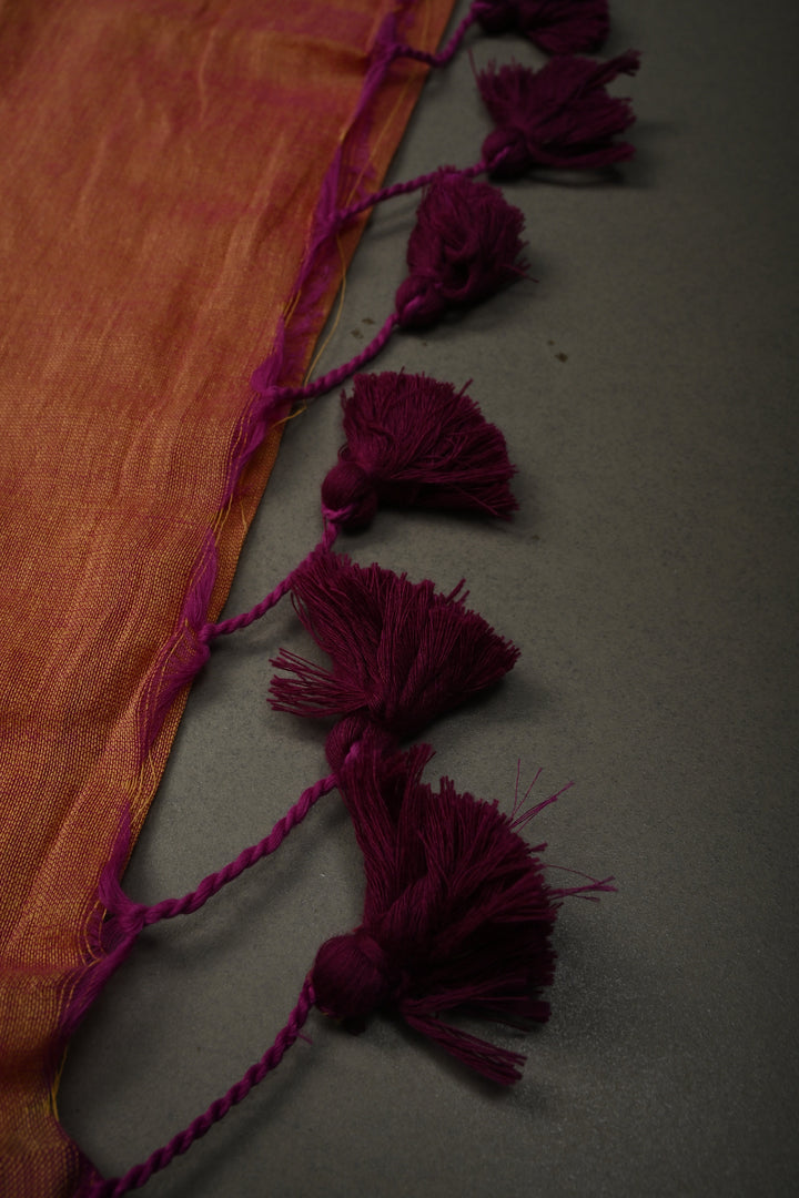 Sandstone -Pink Dual Tone Mercerized Mul Cotton saree in With Tikki work and Long Tassels, No Blouse Piece