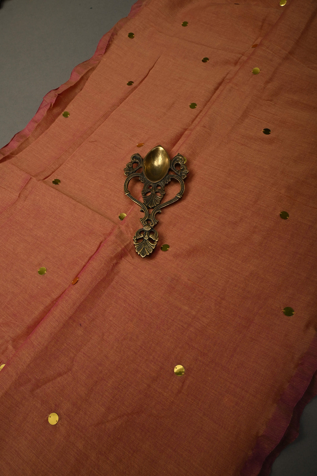 Sandstone -Pink Dual Tone Mercerized Mul Cotton saree in With Tikki work and Long Tassels, No Blouse Piece