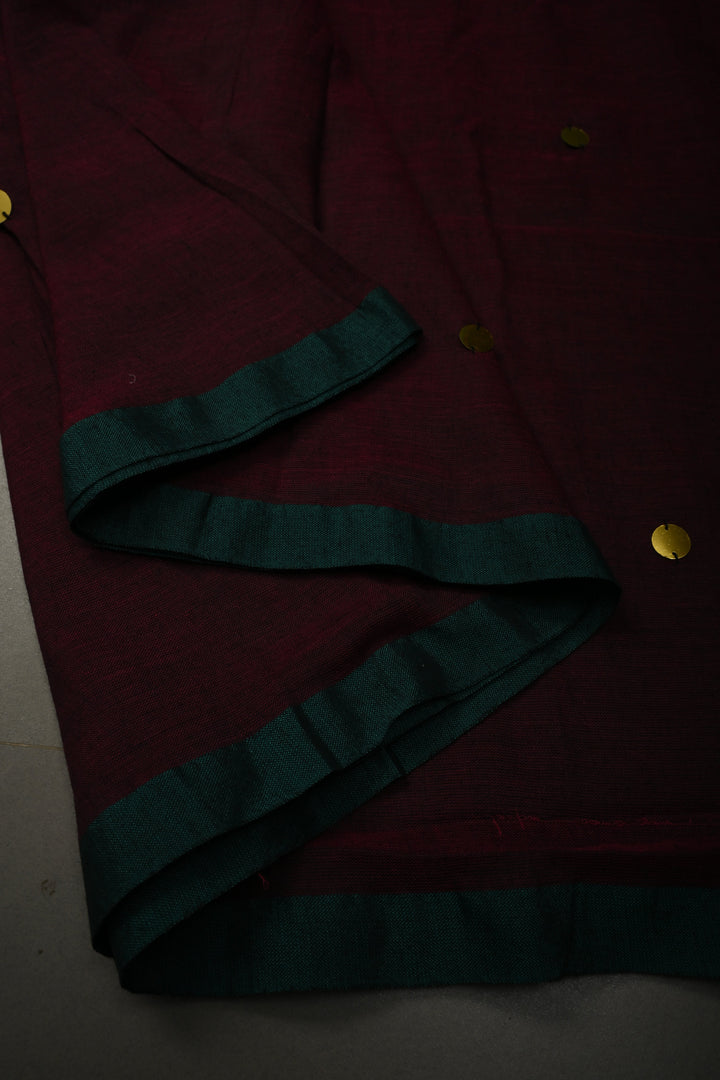 Tyrian Purple Mercerized Mul Cotton Saree with Tikki Work and Long Tassels, No Blouse Piece | SHOBITAM