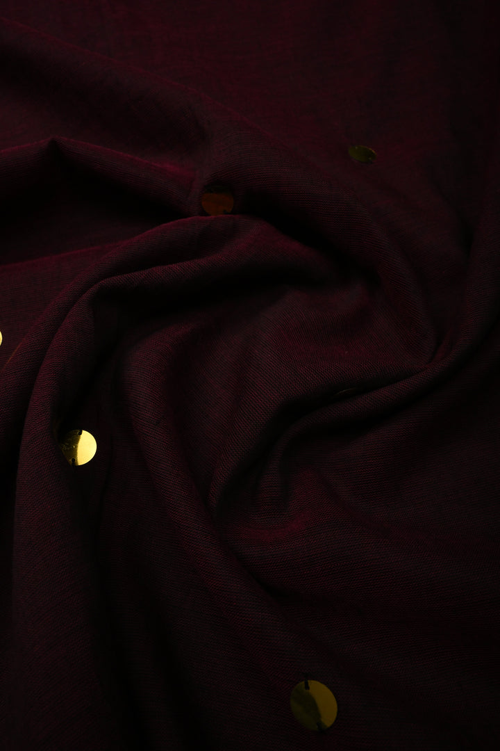 Tyrian Purple Mercerized Mul Cotton Saree with Tikki Work and Long Tassels, No Blouse Piece | SHOBITAM